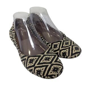 Lucky Brand Erin Slip On Ballet Flat Shoes Aztec Boho Black Beige Women Size 8.5